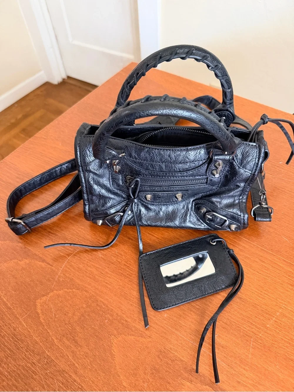 Source Unknown Black Leather Mini Satchel Handbag